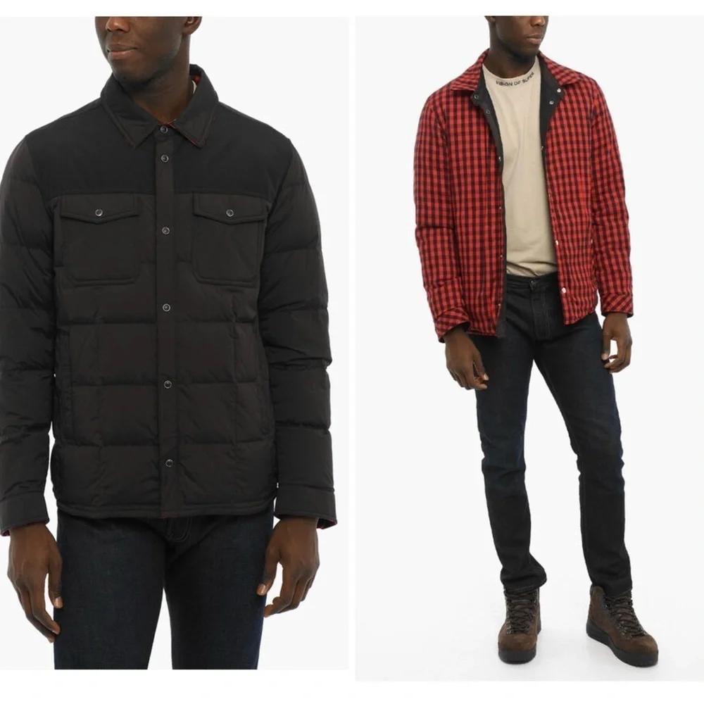 WOOLRICH Reversible Puffer Jacket Men S Buffalo Checked Goose Down Feathers Snap